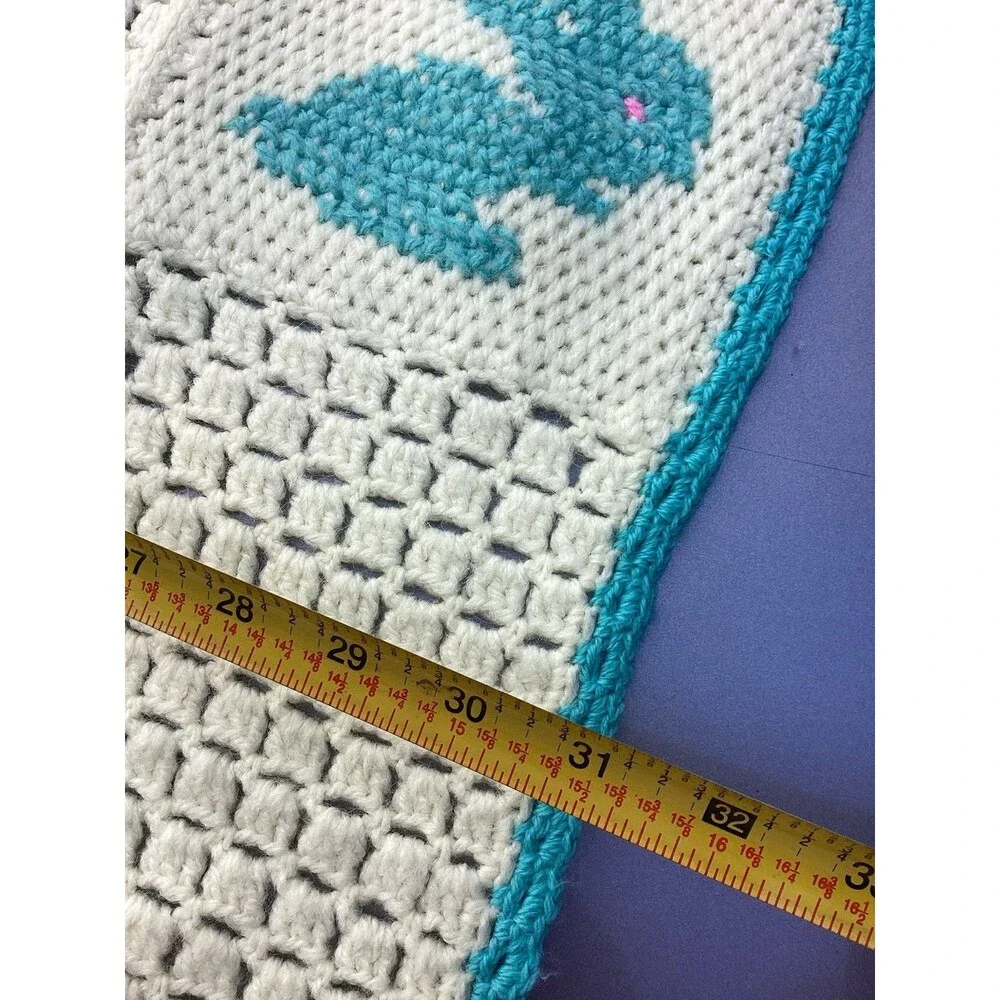 Vintage Crochet Baby Blanket Afghan Throw White Blocks Squares Animals Handmade